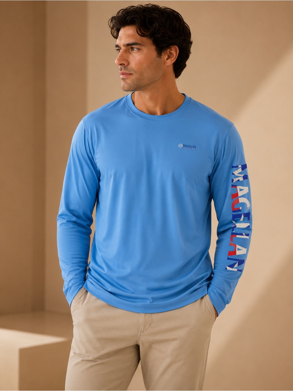 Magellan Outdoors Fish Gear Blue Long Sleeve Shirt Medium